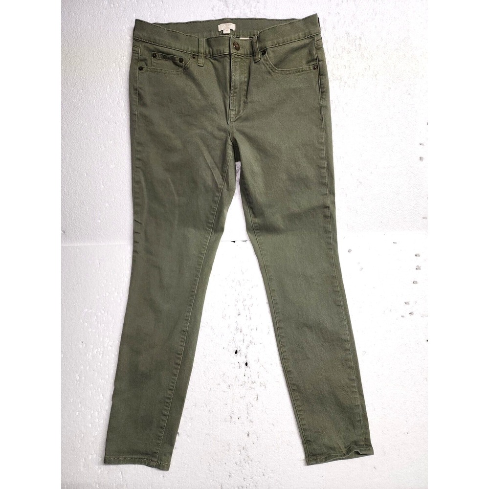 J Crew Pants Women Size 28 Army Green Denim Slim Leg Buttons Zip Belt Loops